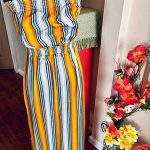 Forever 21 Yellow & Blue Striped Maxi Dress